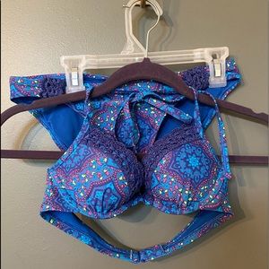 Aerie two piece bikini crochet details multicolor